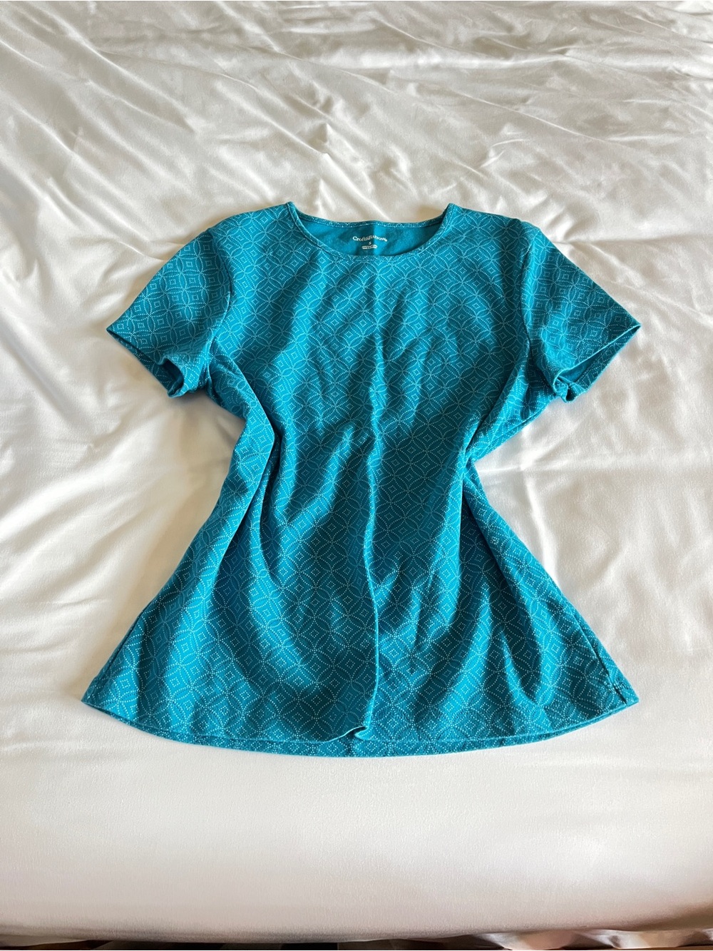 Croft & Barrow Teal Blue Geometric 100% Pima Cotton Crewneck Tee Shirt Size S